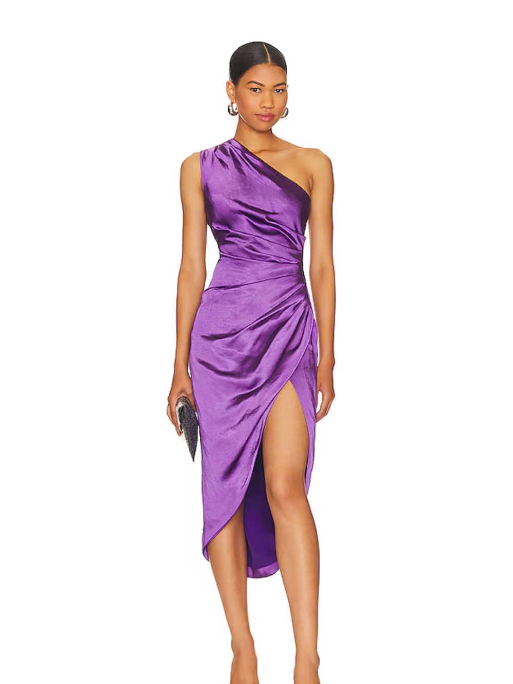 Elliatt One-Shoulder Satin Purple Midi Dress